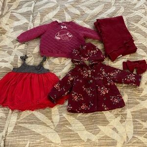 Bundle of Baby clothes, size 3-6 months, color red,pink and blue. Good condition